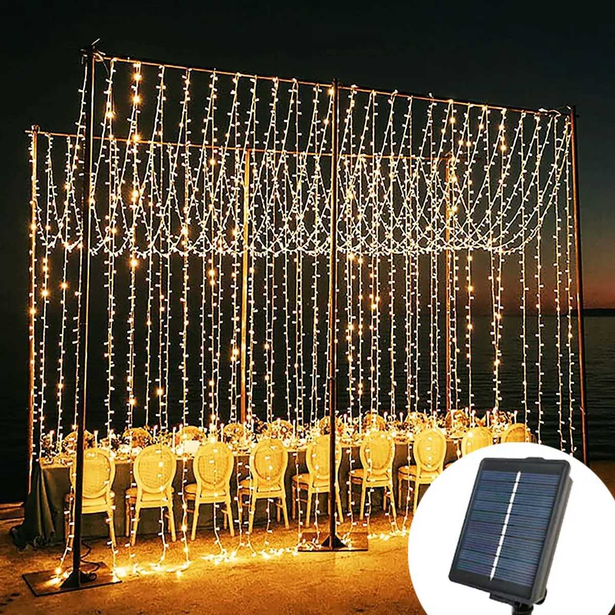 LED Solar Curtain String Lights Outdoor Waterproof Garden Wall Decoration Fairy Garland 8 Lighting Modes Christmas Lighting M251113