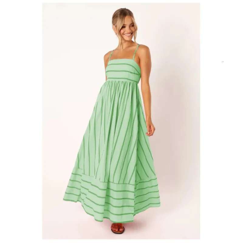Spring And Summer Striped Camisole Backless Large New Style Women's Collarless Sleeveless Oversized Swing Dress 2024