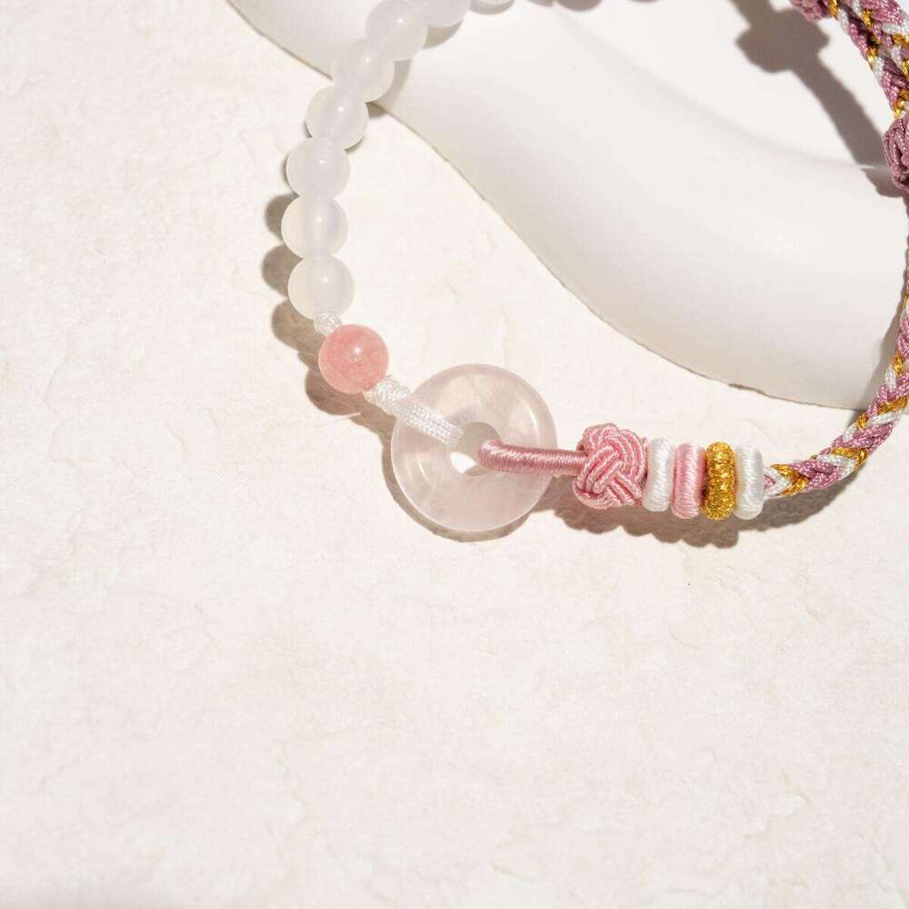 Dunhuang "Blossoming Peach" Rose Quartz Bracelet - Floral Pink Crystal Cord for Gentle Love & Joyful Beginnings, Adjustable