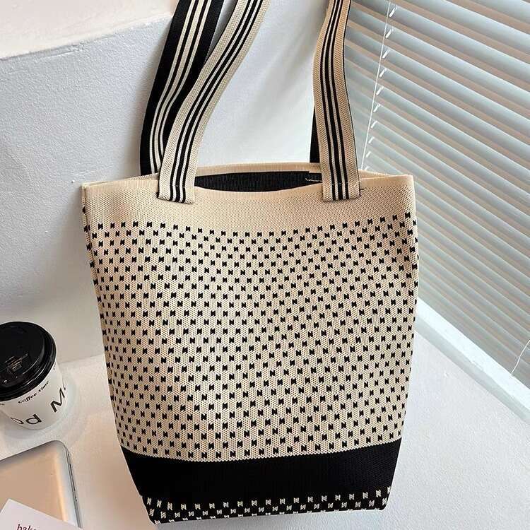 Women's tote shoulder knitted simple and fashionable, large capacity bucket bag, women's bag
