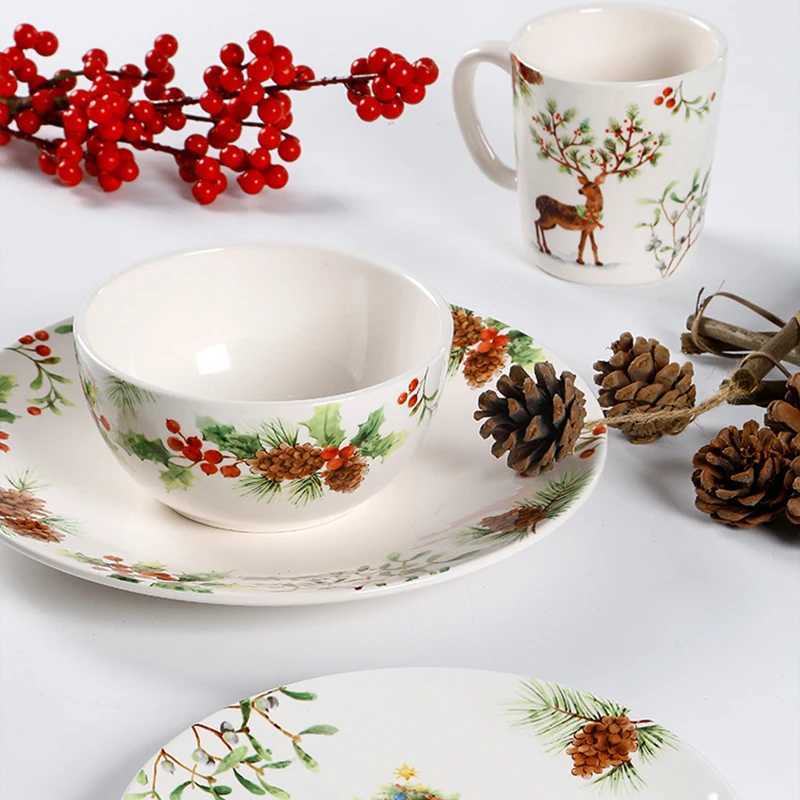 Christmas Christmas Tree Ceramic Plate European Style Tableware Coffee Mug Dinner Plates Fruit Snack Western Dishes Kitchen Christmas Gift Y251113
