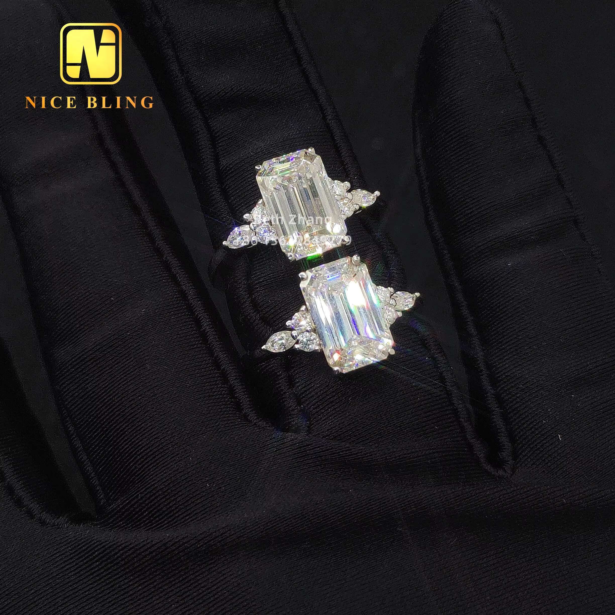 Wholesale Price Luxury Women Rings 925 Silver Jewelry Emerald Cut Moissanite Diamond Engagement Ring Trendy Wedding Ring
