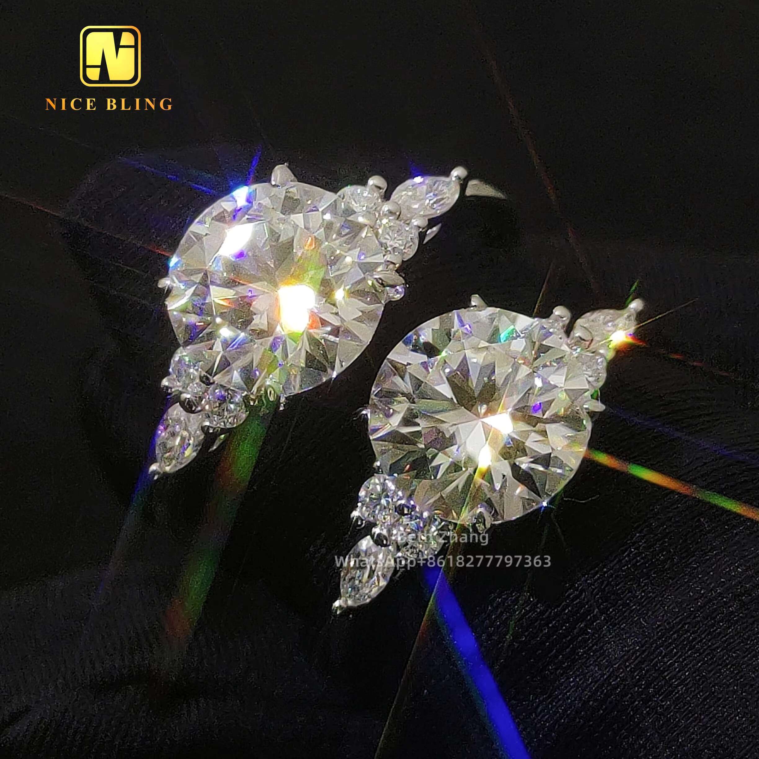 Wholesale Price Luxury Diamond Ring 3ct Round Brilliant Moissanite Engagement Rings for Women Weddings 925 Silver Jewelry