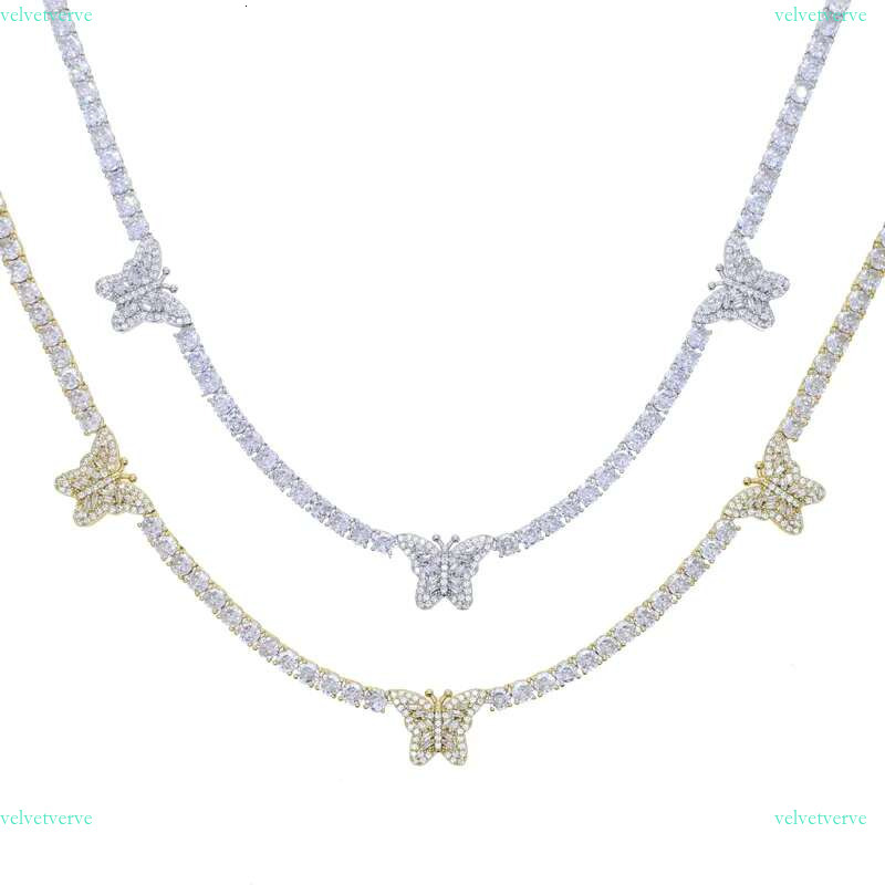 Iced Out Bg Cz Butterfly Heart Tennis Necklace Micro Paved Cubic Zirconia k Chain Best Gift for Women Hip Hop Jewelry