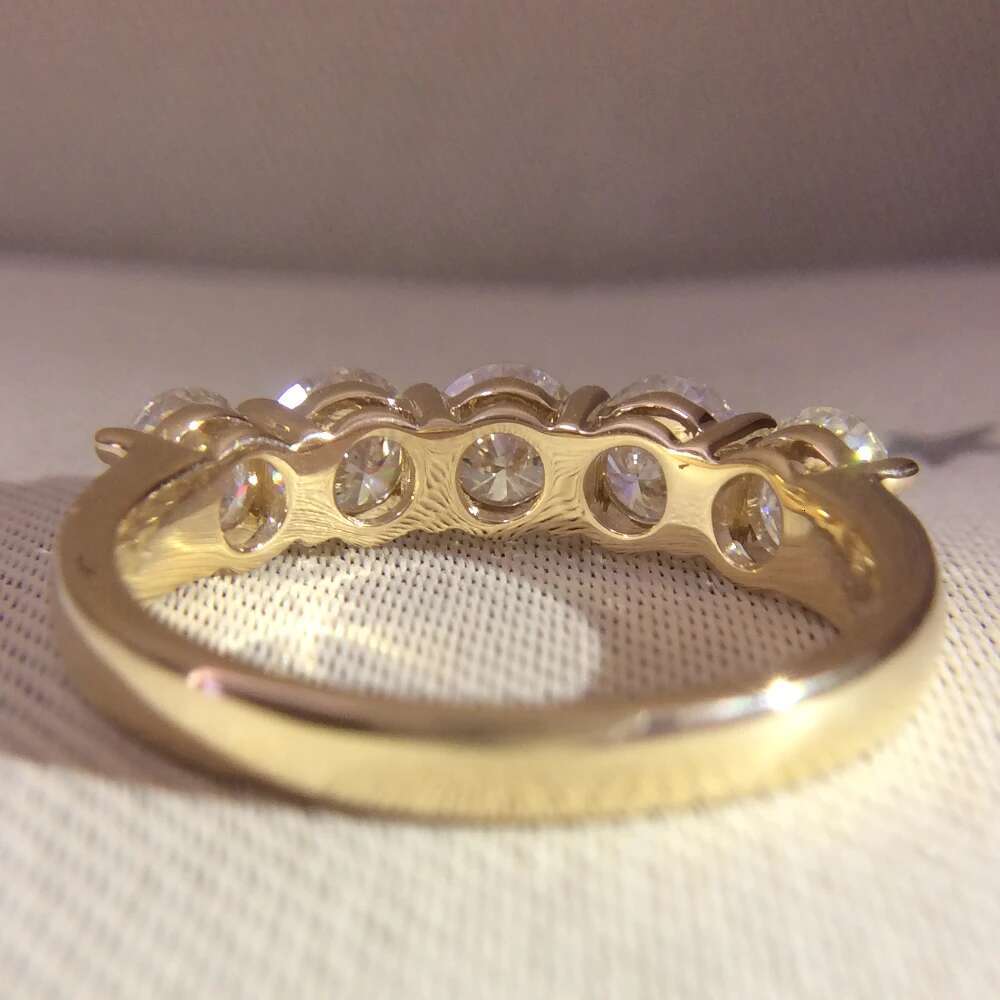 14K Yellow Gold 5pcs Round DEF CVD HPHT Lab Grown Diamond Engagement Band Total 0.5ct Lab Diamond Solitaire Wedding for Women