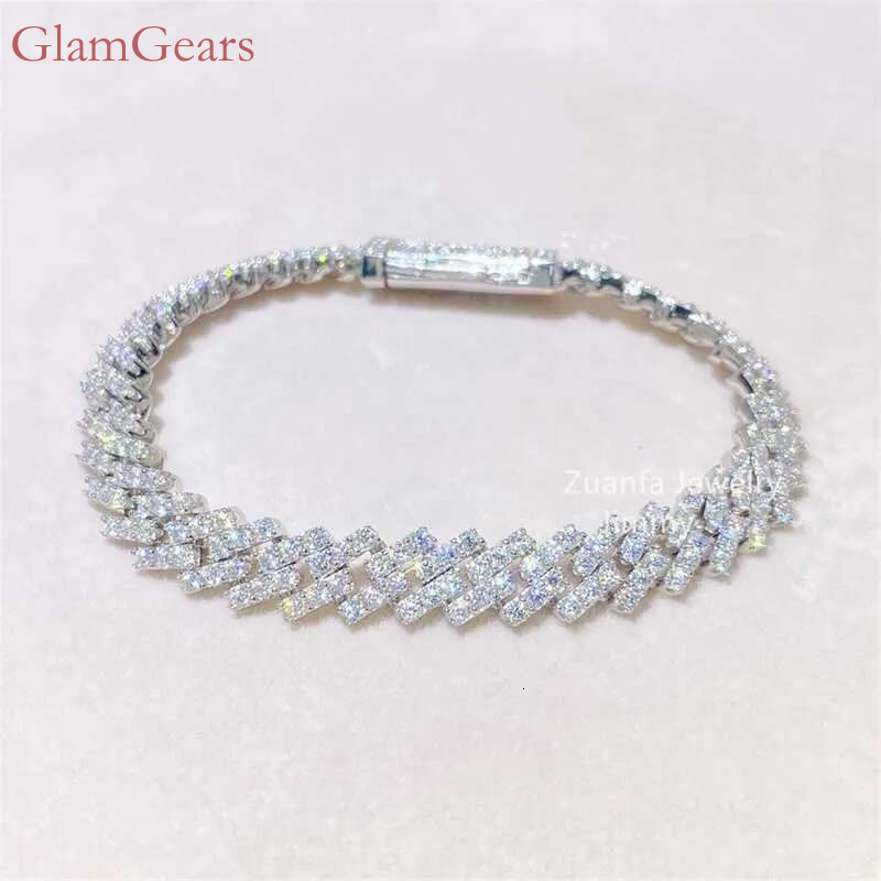 bracelet necklace mossanite Buss Down Stylish 10mm Hiphop Sterg Sier Hand Prong Setting Iced Out d Moissanite Dia Cuban k Chain Bracelet