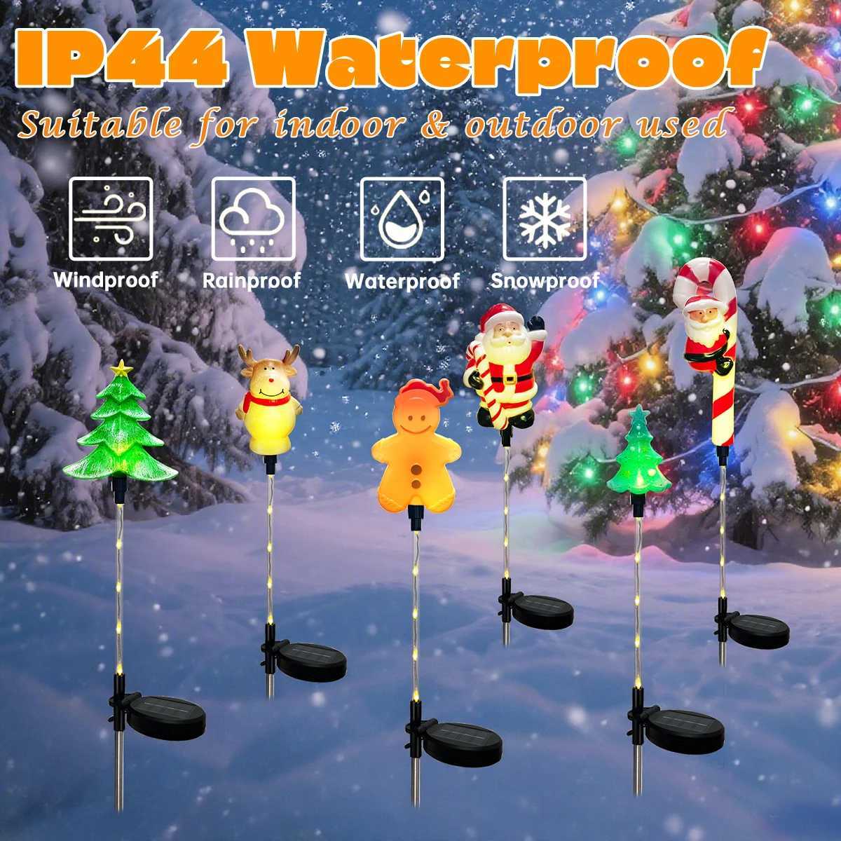 1pc Solar Christmas Garden Santa ClausElkXmas Tree Stake Lights with 8 Lighting Modes For Outdoor Holiday Lawn Christmas Decor M251113