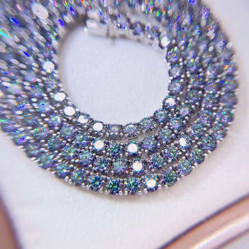 GRA Certificated 3mm 4mm Sterling Silver rainbow Topaz Coated Moissanite Cluster Necklace