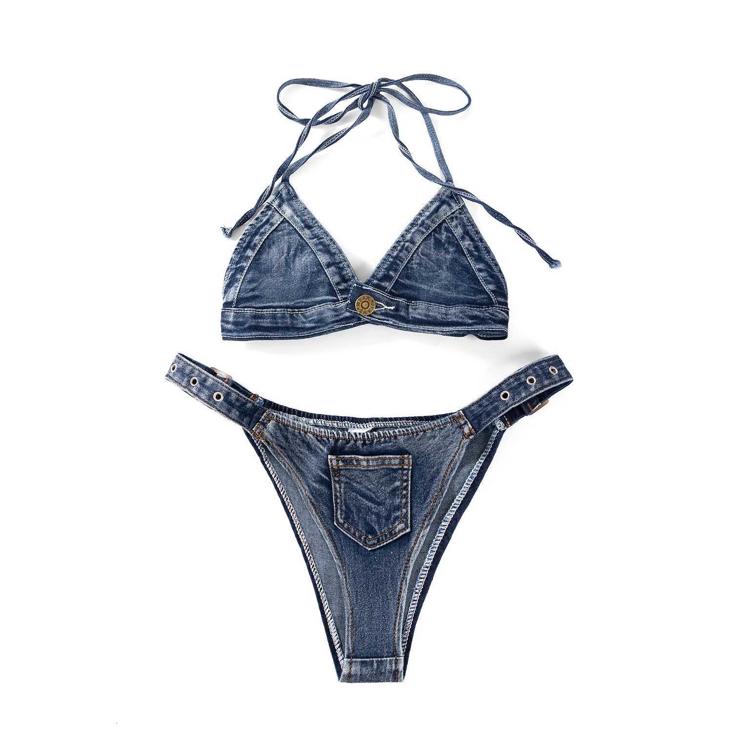 New Sexy Womens Denim Bikini Set Beach Split Swimsuit with Jeans Shorts and Bra for Beach Play and Bar Nightclub PerformanceW251113