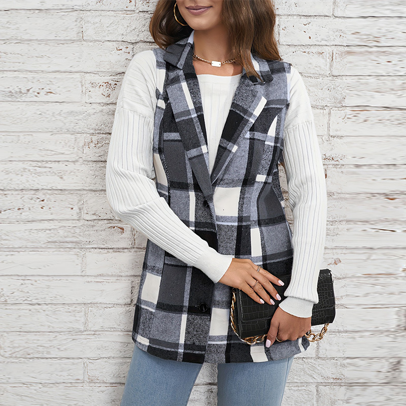 Womens coat plaid vest 2025 spring elegant style versatile sleeveless single breasted cardigan