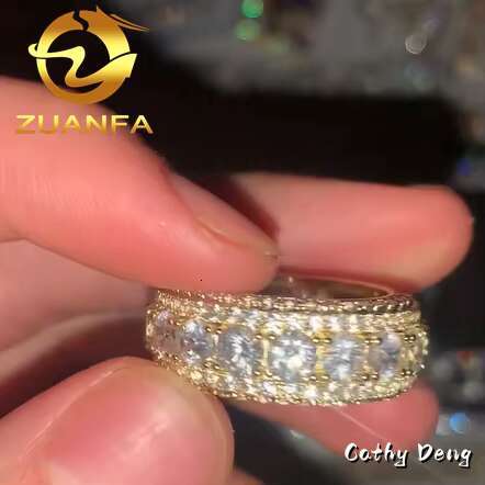 Fashion Rapper Jewelry Iced Out Hip Hop Ring Fully Moissanite 925 Silver 3 Row Moissanite Ring for Men Star Cuban Ring