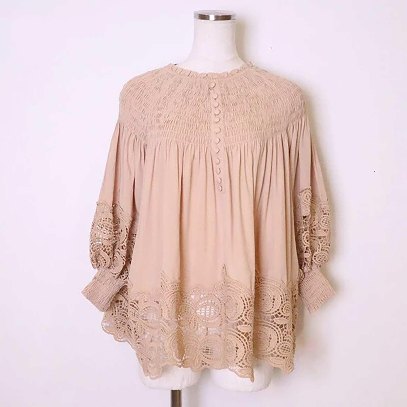 M277 # Indonesian New Top Muslim Women's Hollow Lace Splicing Crimson One Piece Collar Shirt