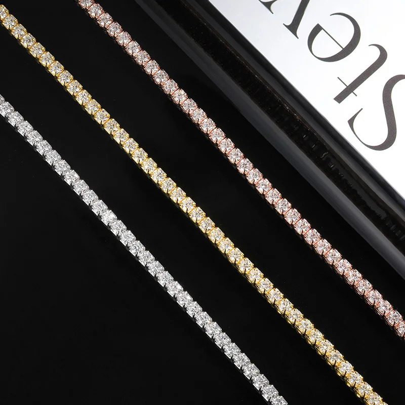 EWYA Full 2mm 0.03CT D Color Tennis Necklace for Women Lady S925 Silver Plated 18K Gold Neck Chain Choker Necklaces 250407