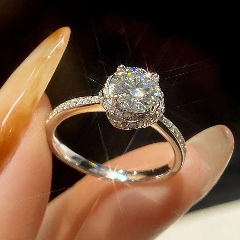 GRA Sparkling 1CT Moissanite Diamond Rings for Women Gift Real 925 Sterling Silver Eternity Engagement Wedding Ring Fine Jewelry