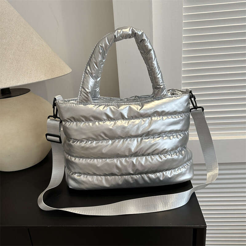 Cotton clothing for autumn winter, embroidered thread space cotton single shoulder handbag, fashionable and casual glossy crossbody bag