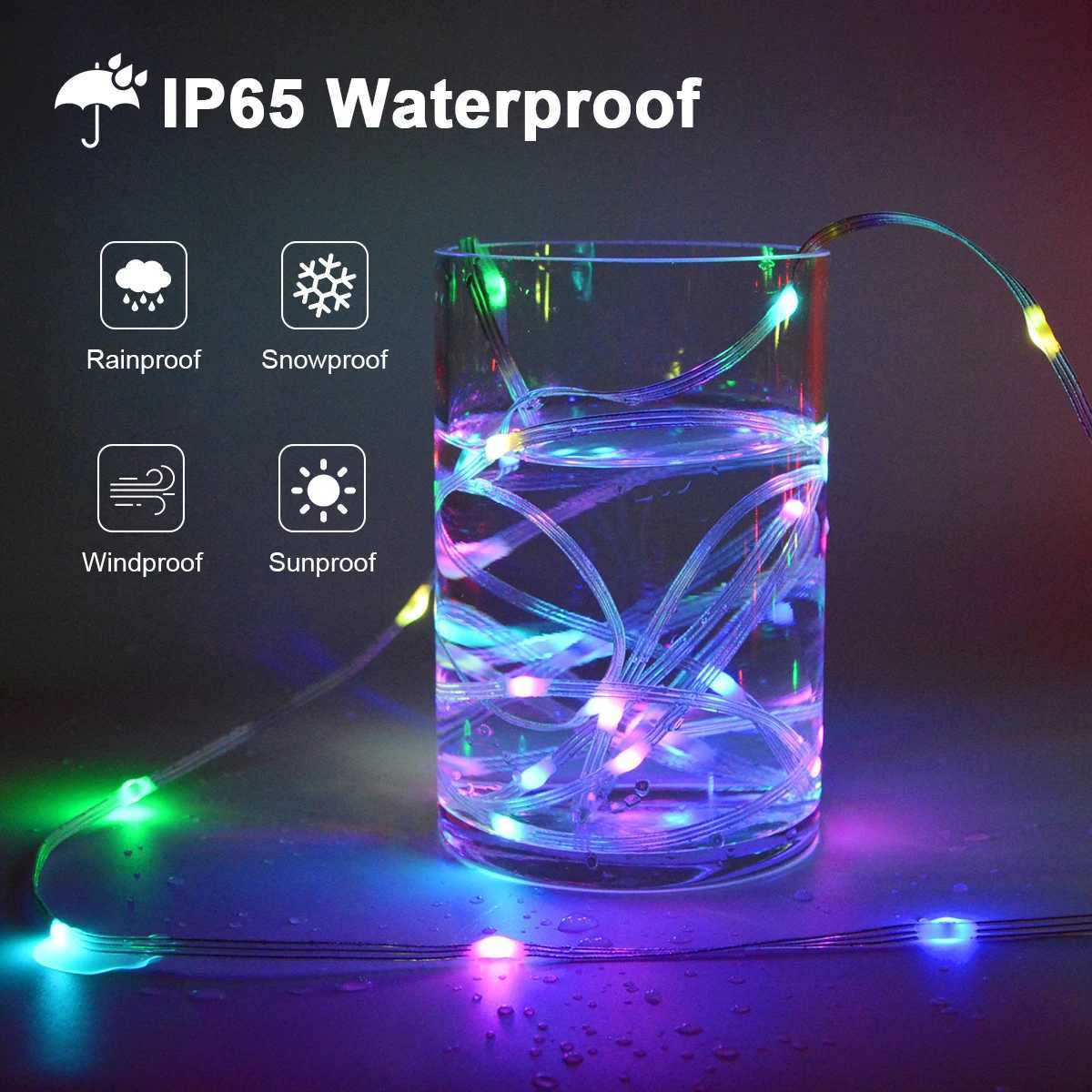 Smart RGBIC LED Strip Light Bluetooth USB 20m Waterproof String Light Room Outdoor Garden Fairy Lights DIY Decoration W251112