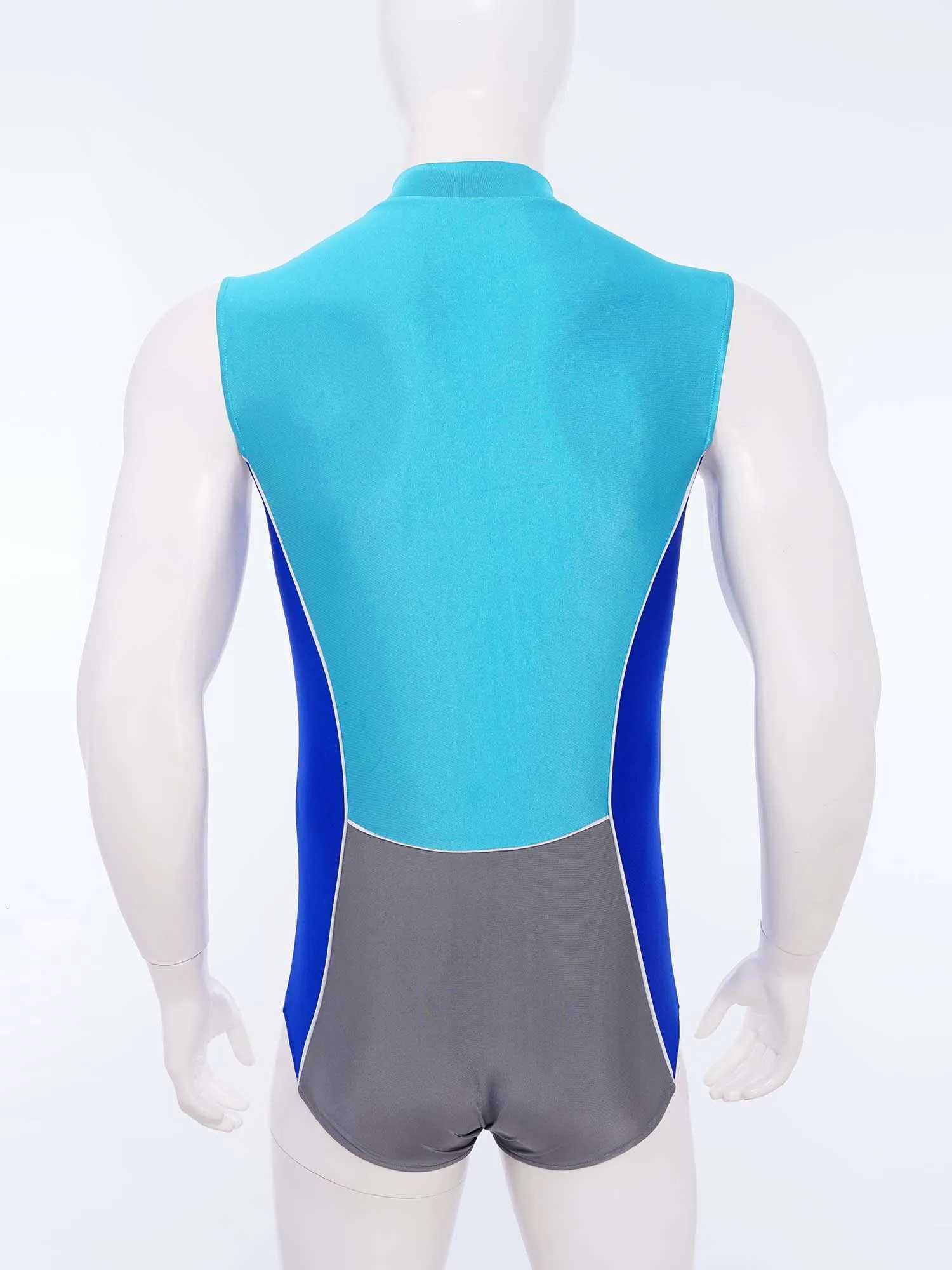 Color Block Mens One Piece Swimsuit Swimwear Sleeveless Number Printed Sports Bodysuit Leotard for Running Swimming CompetitionW251113