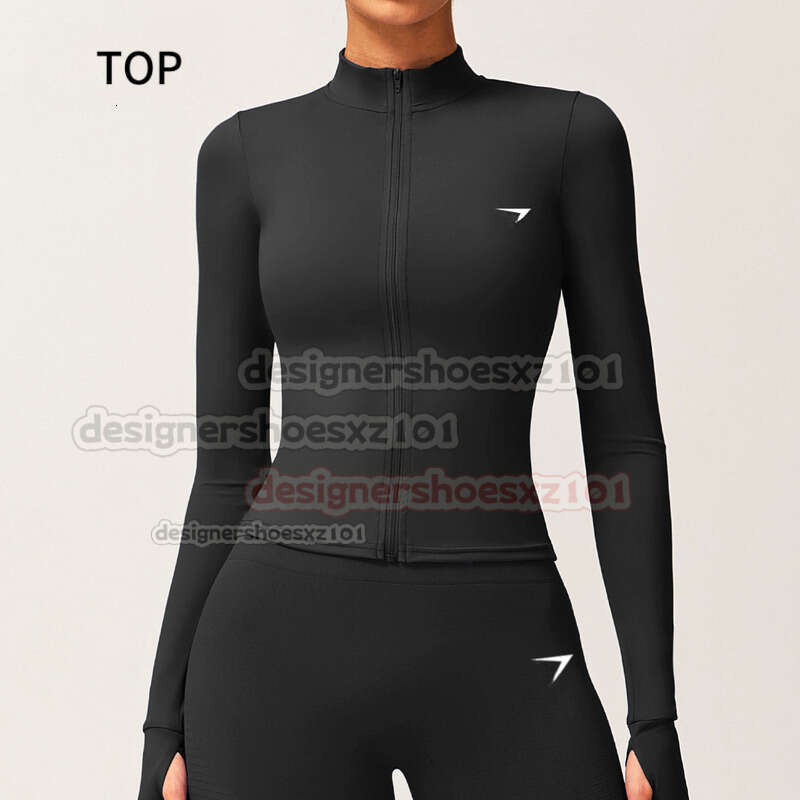 Gyms Shark Yoga Designer Seamless Fitness Zipper Yoga Long Sleeve Slim Fit Sun Protection Jacket Breathable Soft Elastic Women Summer Quick Dry Cool Wear