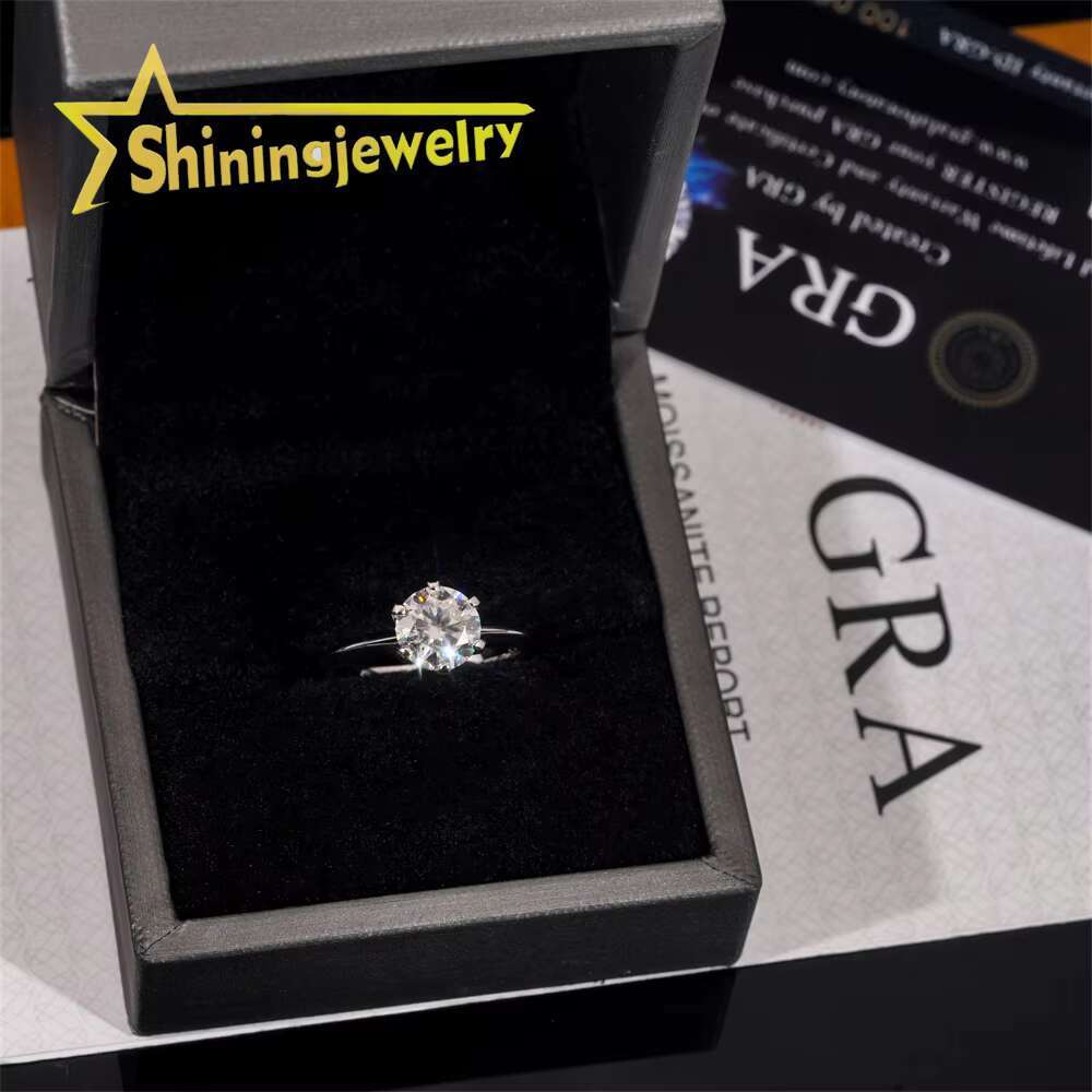 Wholesale Price Classic 6 Prong Setting 2Ct 8mm Moissanite Engagement Ring 925 Silver Solitaire Ring for Women