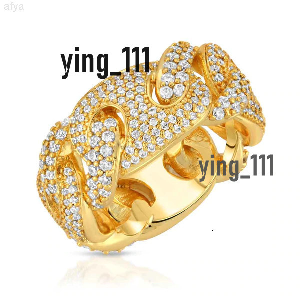 10 Mm Iced Out Hip Hop Certified Gold Real Diamond Cuban Link Band Ring Jewelry Gift for Both Woman Men