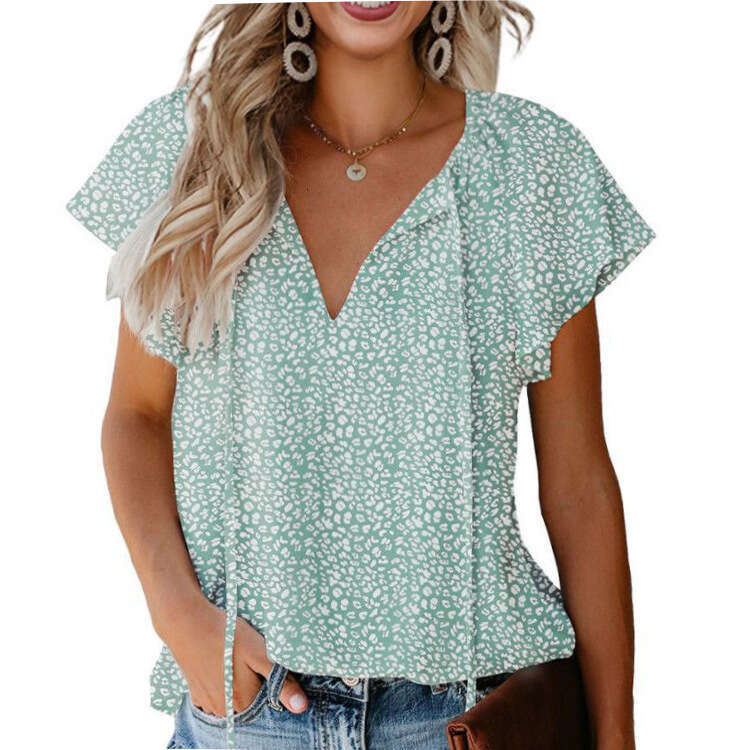 8-Color High-Quality Summer Women's Floral Casual V-Neck Chiffon Shirt Loose And Simple Short Sleeved Top