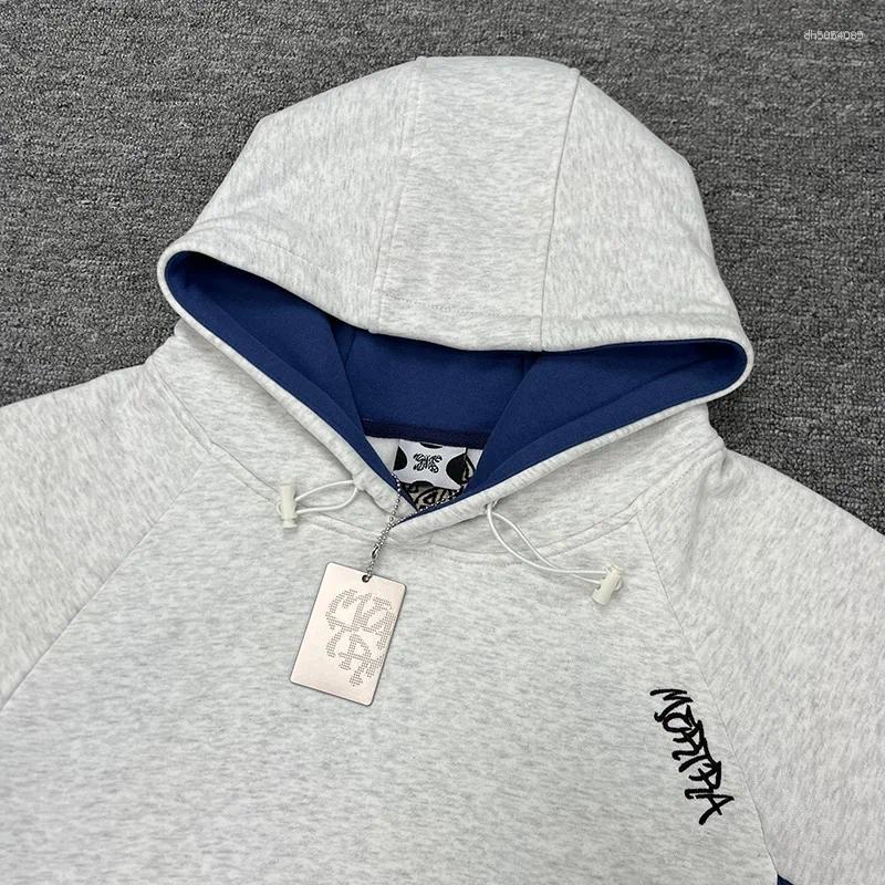 Men's Hoodies Men Women Casual Fashion Couple Gray Blue Color Blocking Patchwork Hoodie Top Quality Cotton Embroidery Pullovers