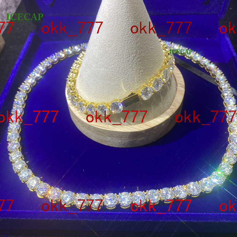 Wholesale Ice Out MOissanite Tennis Chian 8mm 6mm Tennis Chain Bracelet VVS Moissanite 18k Gold Plated Sterling Silver Necklace