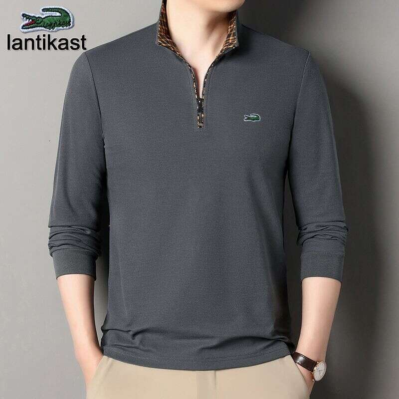 Noble Crocodile Genuine Autumn Winter New Long Sleeve Polo designer handbag Men's Turn-down Collar Base Shirt High-end Casual Top