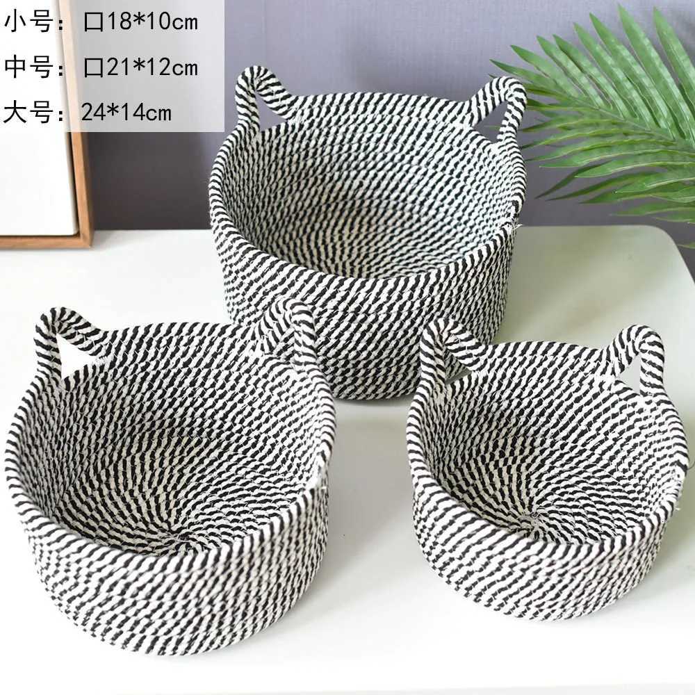 Cat Ear Storage Basket Handwoven Cotton Rope Round Bin Cute He Organization for Bedro Natural Style Y251112