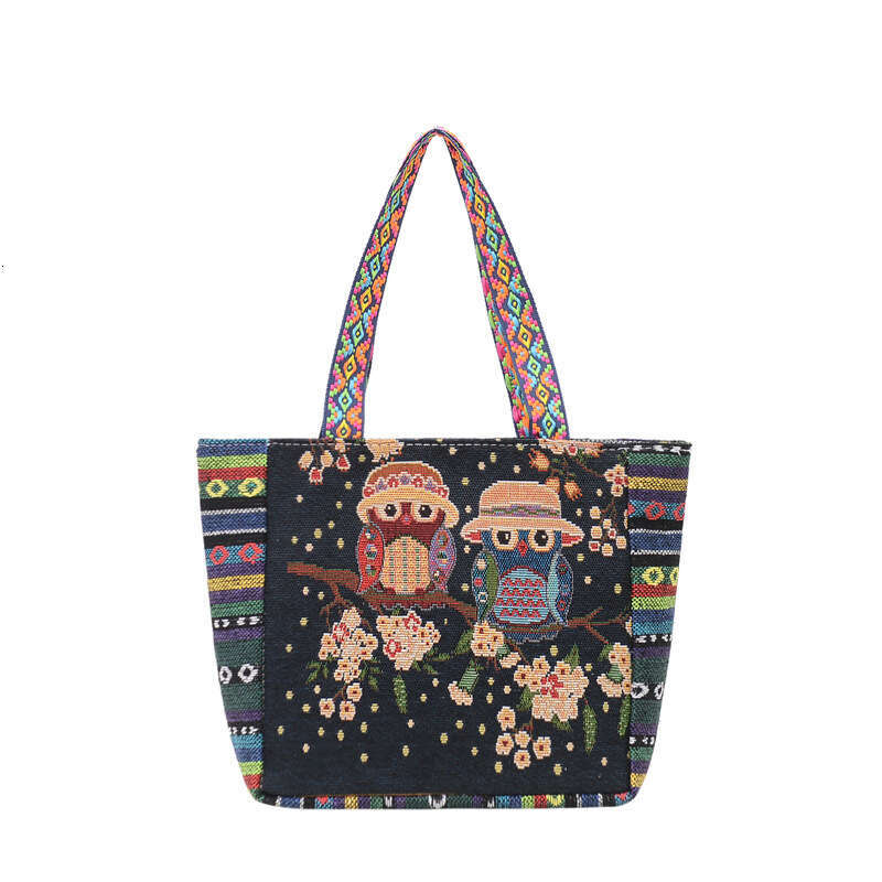 Ethnic style artistic shoulder bag, large capacity linen embroidery handbag, women's