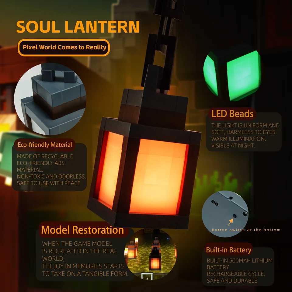 Pixel Style Night Light Portable Lantern Tabletop Ornament 16 Colors Lantern DIY Interior Decoration Festival Atmosphere Light W251112