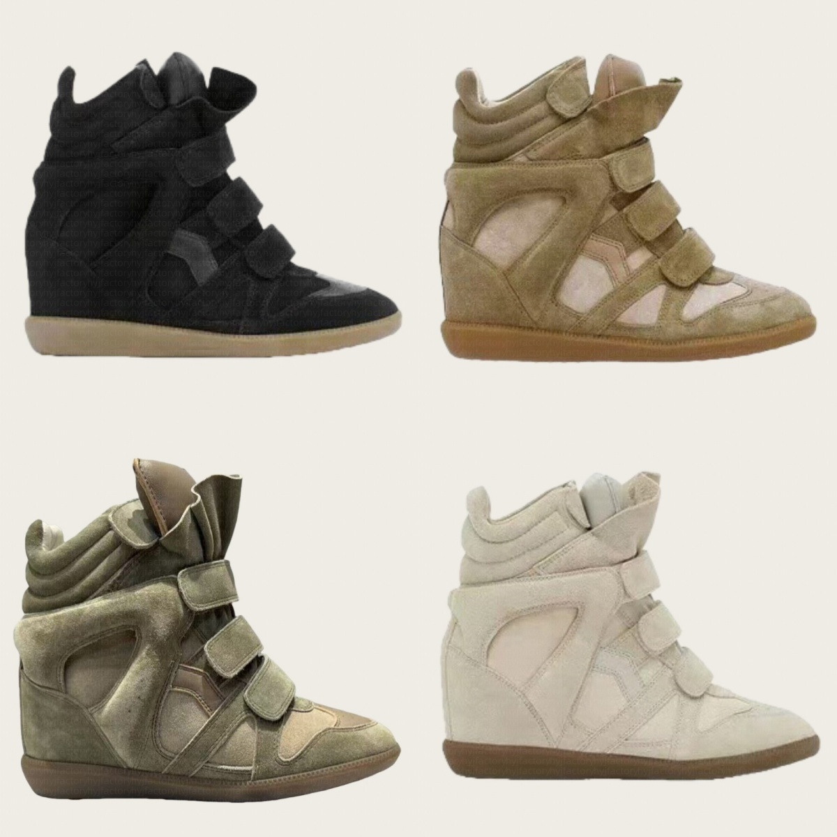 Womens Suede Boots Designer Bekett Leather Wedge Heel Sneakers Fashion Round Toe Velcro Breathable Antiskid Casual Short Boot Khaki Black Pink Green Eu 35-42