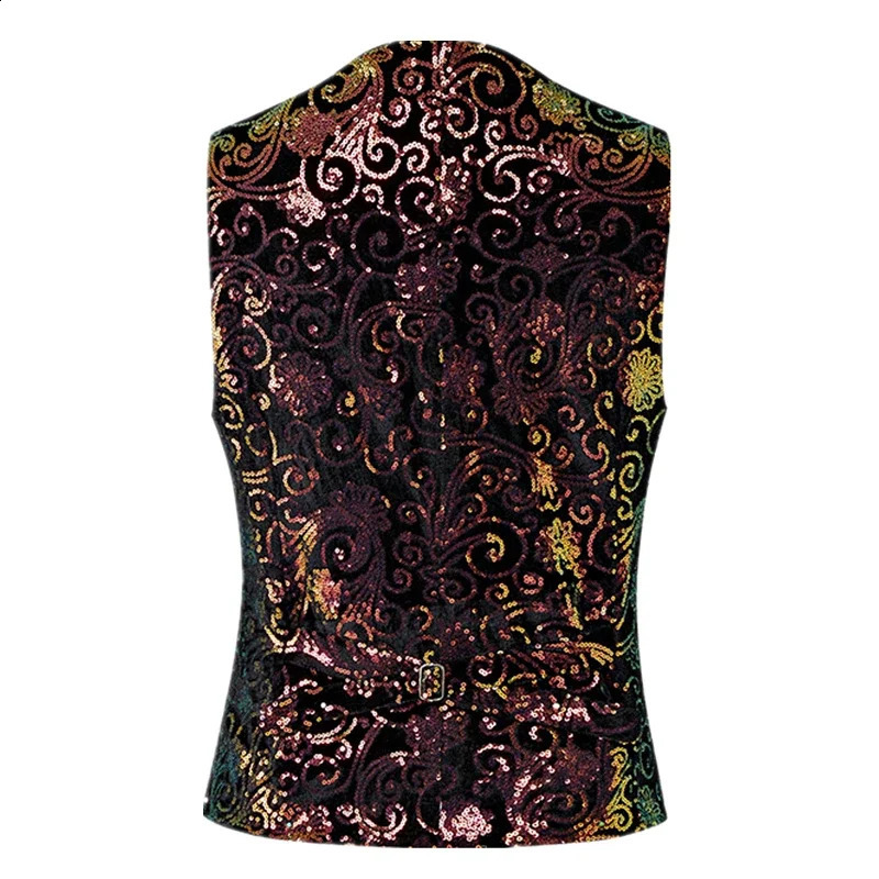 Gold Mens Suit Vest Single-breasted V-neck Vests Shiny Sequins Decorated Waistcoat Suitable for Host/Singer/Stage/Party 250407