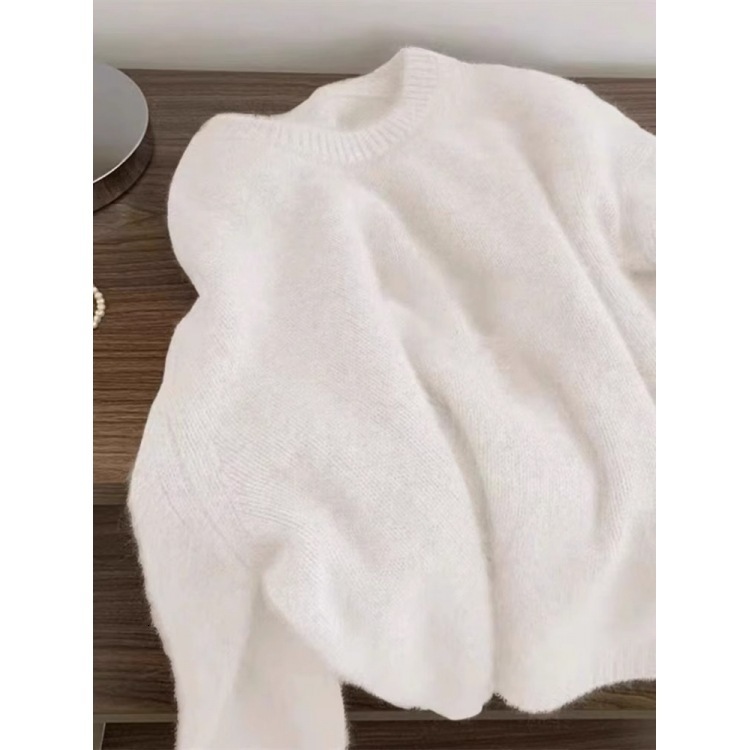 Casual White O-neck Cashmere Womens Sweater Elegant Solid Loose Knitted Jumper Womens Autumn Classic Daily Pulling 241205