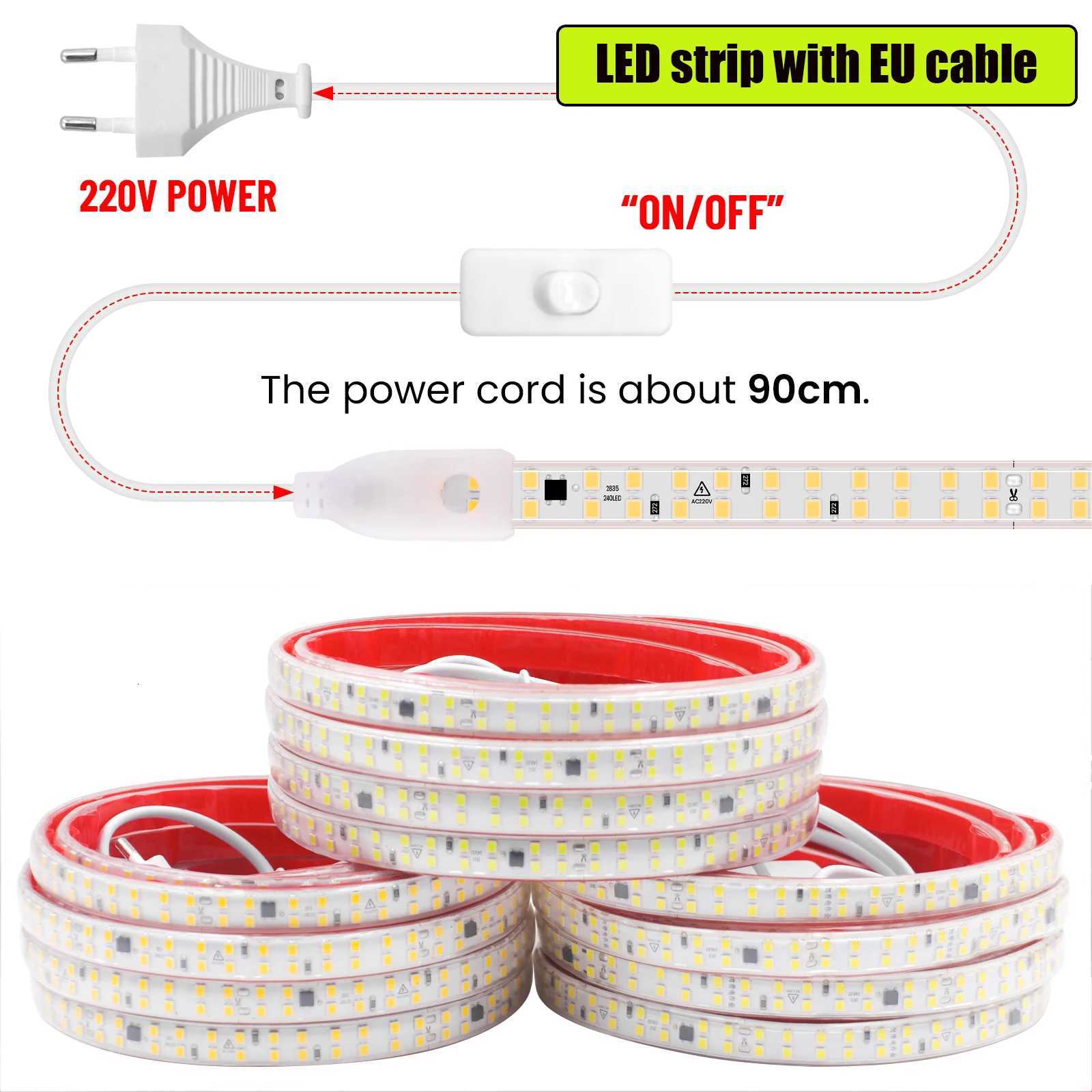 AC 220V LED Strip Waterproof 240Leds/M 3000K 4000K 6000K Home Decor Self Adhesive Tape Chain Light Flexible Ribbon Strip W251112