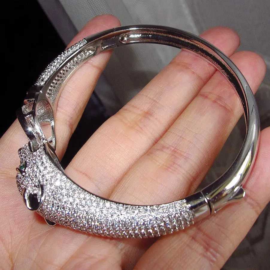 Leopard head AAA Cubic Zirconia Stone paved Animal Panther bangle for Women designer copper jewelryW251112