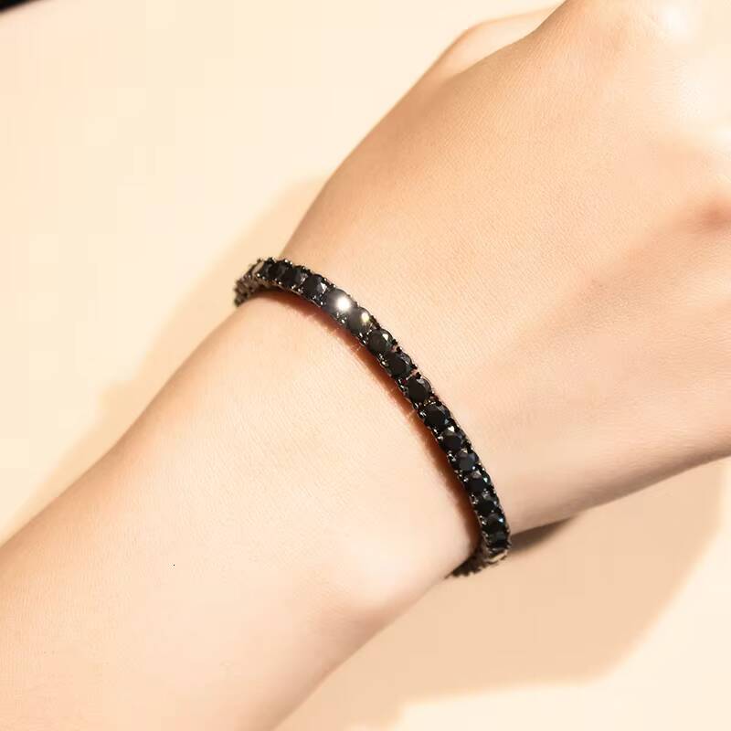 Iced Out Jewelry for Man 925 Sterling Silver Black Moissanite Diamond Tennis Bracelet