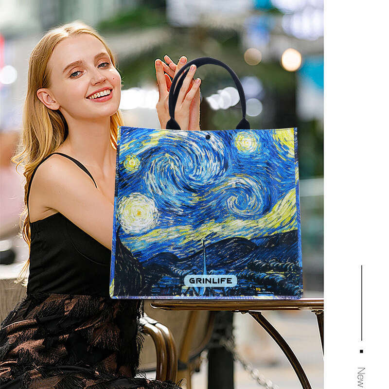 designer bag New environmentally friendly portable with printed waterproof beach travel, large capacity single shoulder women's tote bag