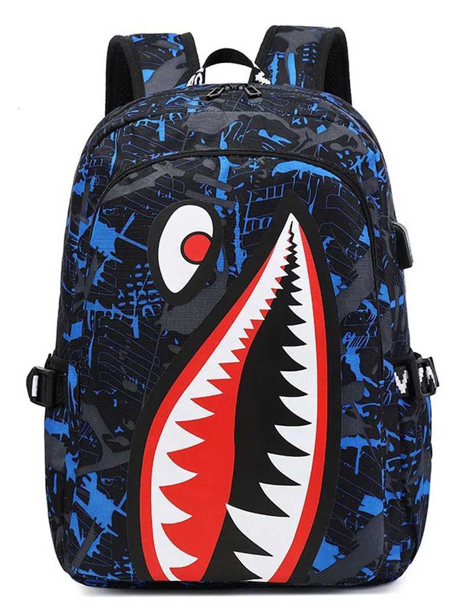 Primary school backpack Shark personality pattern printed large capacity lightweight simple backpack cartoonW251113