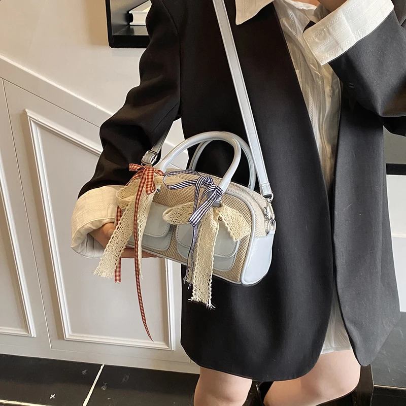 Y2K Top-handle Bags For Girls Lace Ribbon Decor Shoulder Crossbody Bag JK Accessories Latest Trend er Handbags 250411