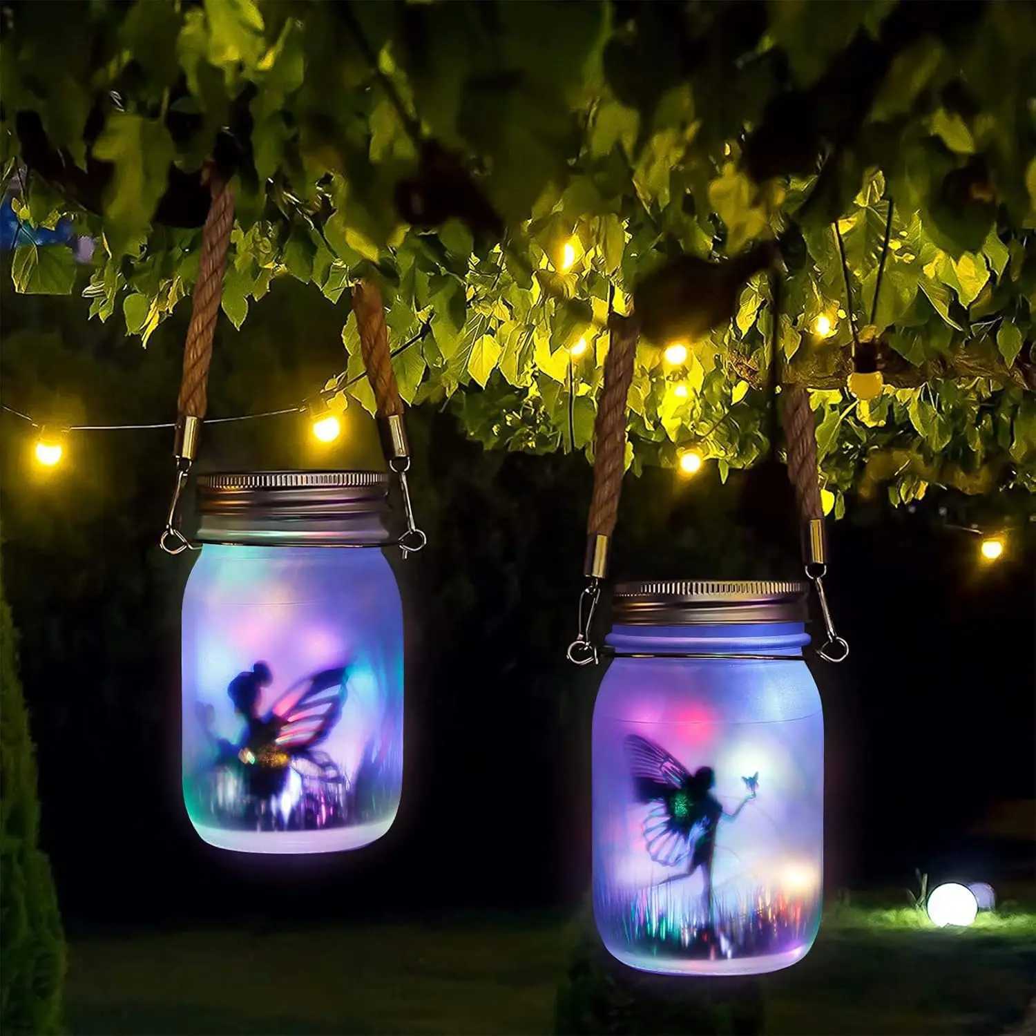 Solar Mason Jar Lights DIY Frosted Bottle Lamp Outdoor Lantern LED Waterproof Fairytale Firefly Jar String Light Courtyard Decor M251113