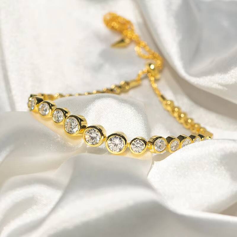 Women Jewelry Nail Set 10K 14K 18K Solid Gold Adjustable VVS Moissanite Tennis Bracelet