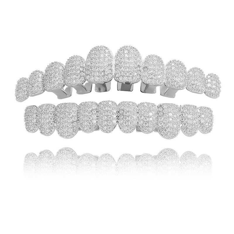 Hip Hop Irregular Top Bottom Teeth Grillzs Set Gold Silver Micro Lay CZ Zircon Sparkling Ice Out Halloween Rap Singer JewelryXJ250412