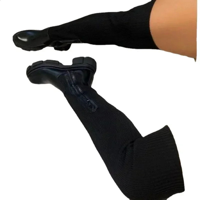 Womens Over The Knee Boots Stretch Knitted Winter Boots Women Fashion Platform Boot Splicing Ladies Sock Shoes Woman Long Boots 250411