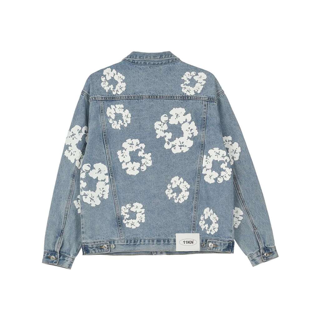 High Street Men's Denim Jacke Kapok Print Graffiti Loose Jeans Coat Streetwear Hip Hop Wind Male