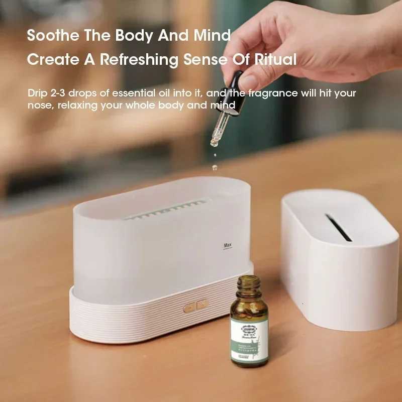 Perfume Humidifier Simulation Flame Aromatherapy Diffuser LED Ultrasonic Air Humidifier Creative Gift Essential Oil Flame Lamp Y251113