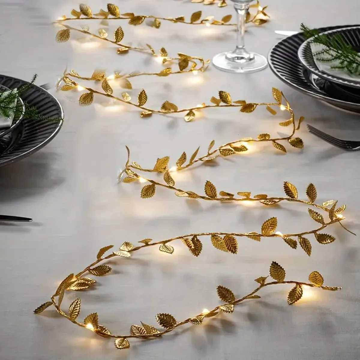 1PC 2M 20LED Golden Tiny Leaves Fairy Light Battery Powerd Led Copper Wire String Lights For Home Wedding Party Festival Decor W251112