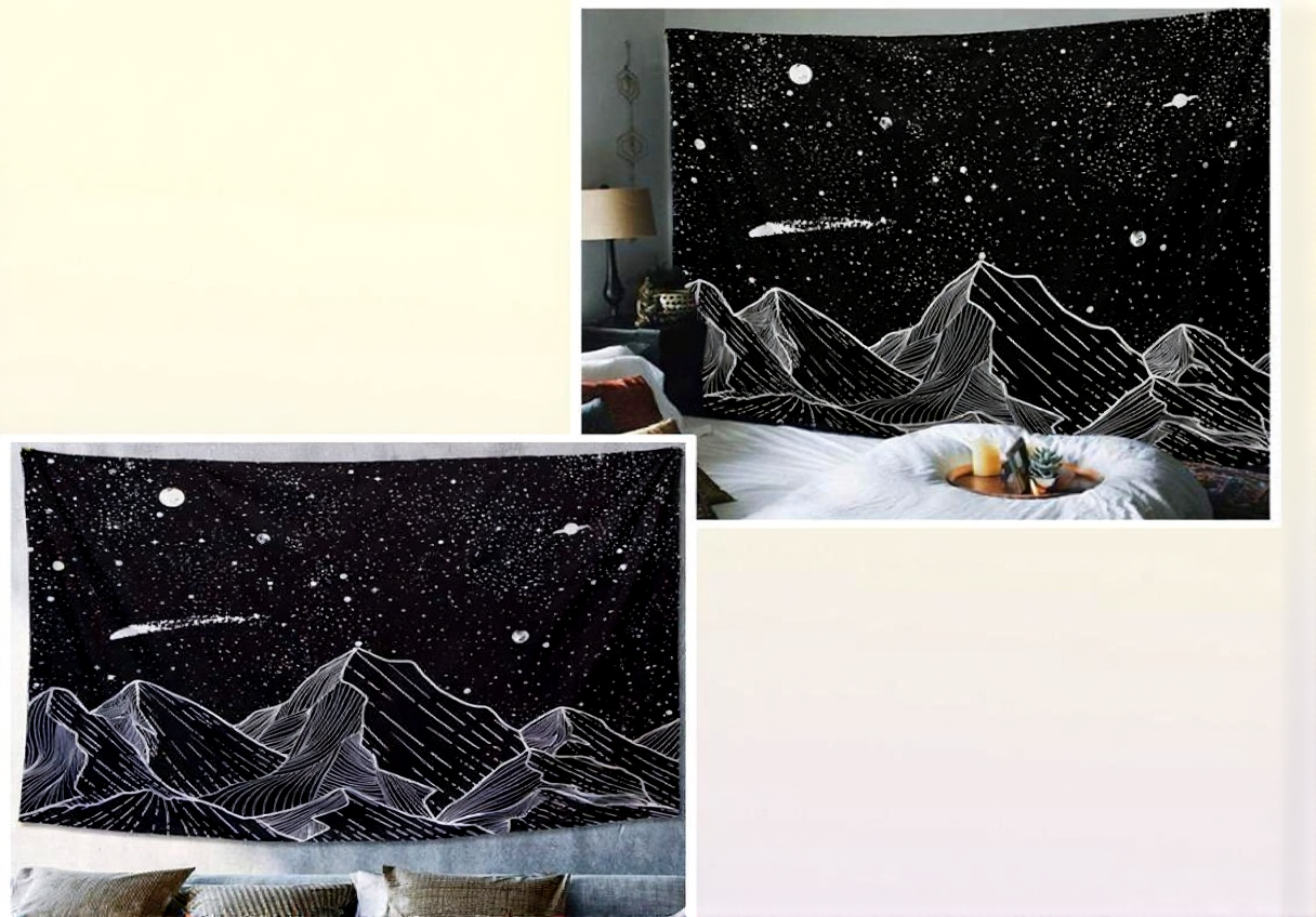 Tapestries Sun Moon Black Tapestry Wall Hanging Ancient Mountain Witchcraft Hippie Carpets