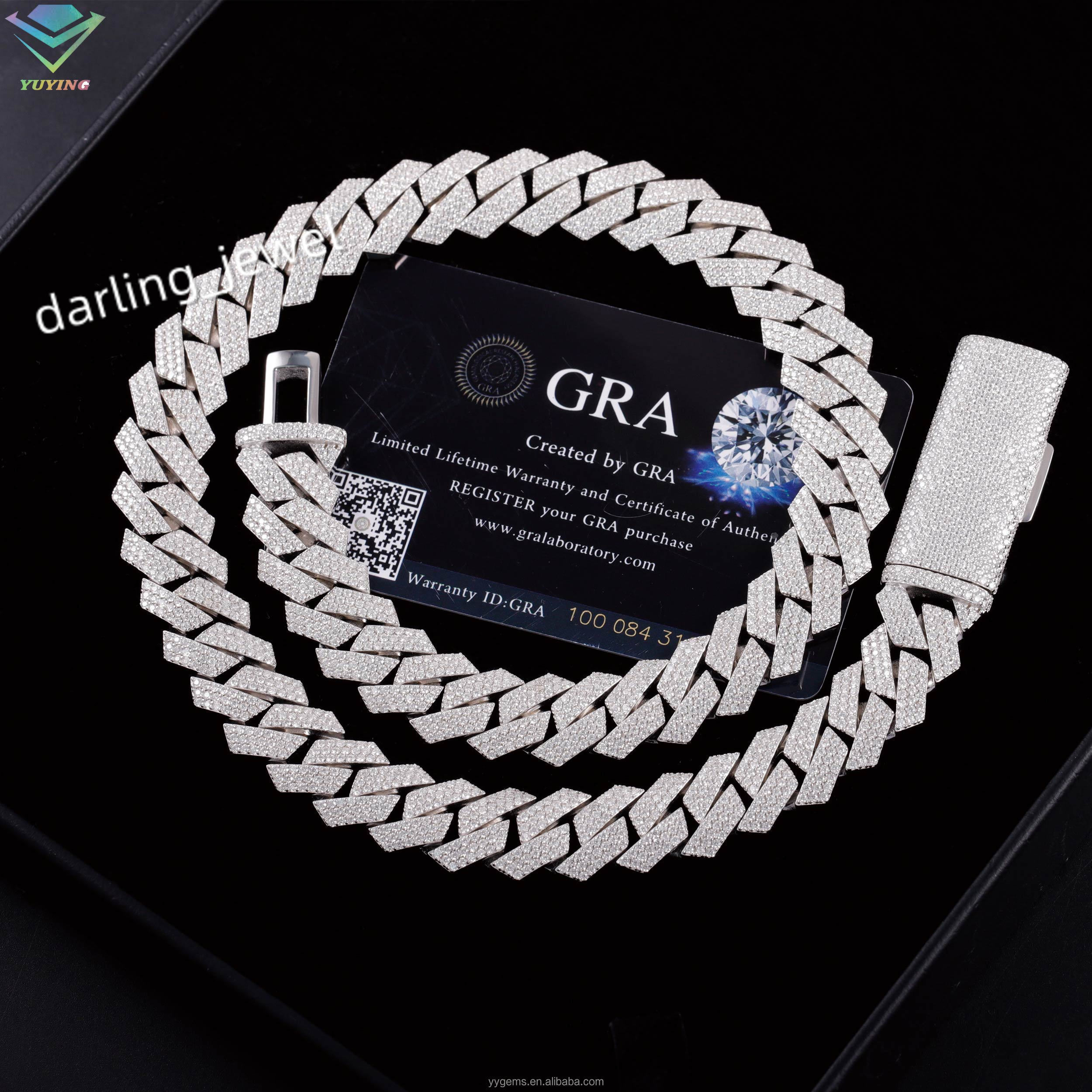 Heavy Silver 15MM 3Rows Cuban Chain Necklace 18k White Gold Plated VVS Moissanite Diamond Cuban Link Chain