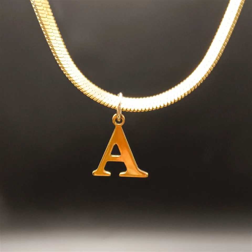 A-Z Alphabet Gold Plated Stainless Steel Pendant Necklace for Women Snake Chain Initial Letter Clavicle Necklaces Collar Jewelry Z250412
